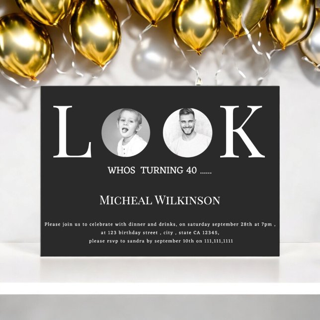 Convites foto moderna com 40 anos (40th birthday,40th birthday party,adult,photo,funny,elegant 40th birthday,simple 40th birthday,)