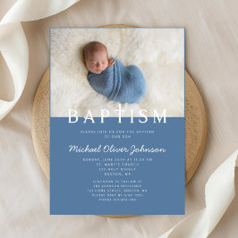 Convites Foto Moderna Cruz Religiosa Blue Boy Baptism