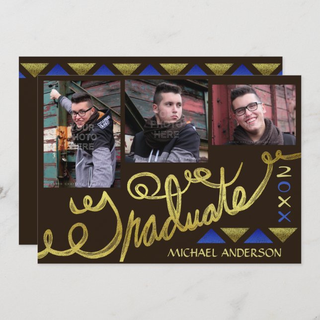 Convites Foto moderna da Tipografia Dourada 2023 (Frente/Verso)