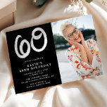 Convites Foto moderna de 60ª Festa de aniversário<br><div class="desc">Trendy 60º Convite Fotográfico de Aniversário O design apresenta uma fotografia da sua escolha num fundo preto,  com um modelo simples de texto branco,  fácil de personalizar. O número sessenta é uma diversão,  uma tipografia de pincel que dá a este convite uma sensação moderna.</div>