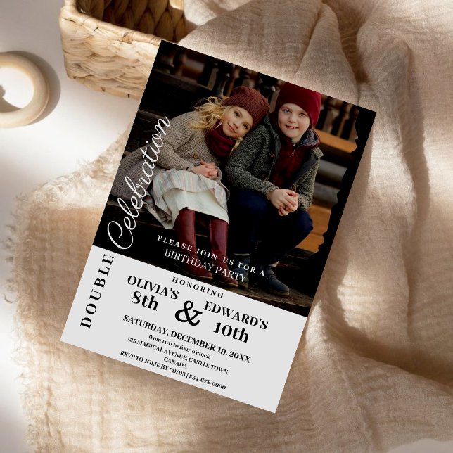 Convites Foto Moderna, Dupla Celebração, Aniversário (Criador carregado)