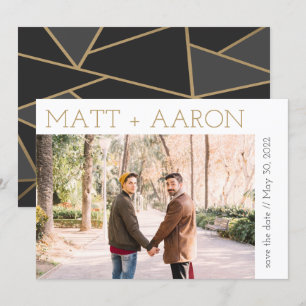 Convites Foto Moderna em Dourado e Preto para Save the Date