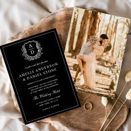 Convites Foto Moderna Floral Crest Monograma Formal