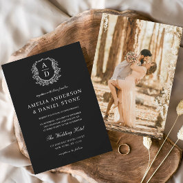 Convites Foto Moderna Floral Crest Monograma Formal