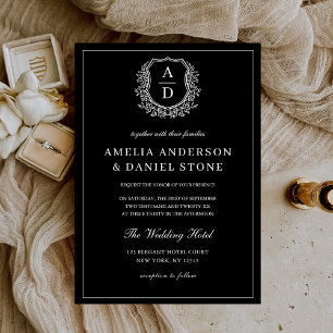 Convites Foto Moderna Floral Crest Monograma Formal