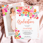 Convites Foto moderna Graduação floral laranja-Boho<br><div class="desc">Convite à apresentação de formatura floral de cor laranja-boho,  com bonito pintura manual de flores laranja,  rosa e amarela,  ilustração aquosa com uma moderna letra elegante,  com folhagem verde boêmia. Perfeito para Primavera,  festa de verão no exterior</div>