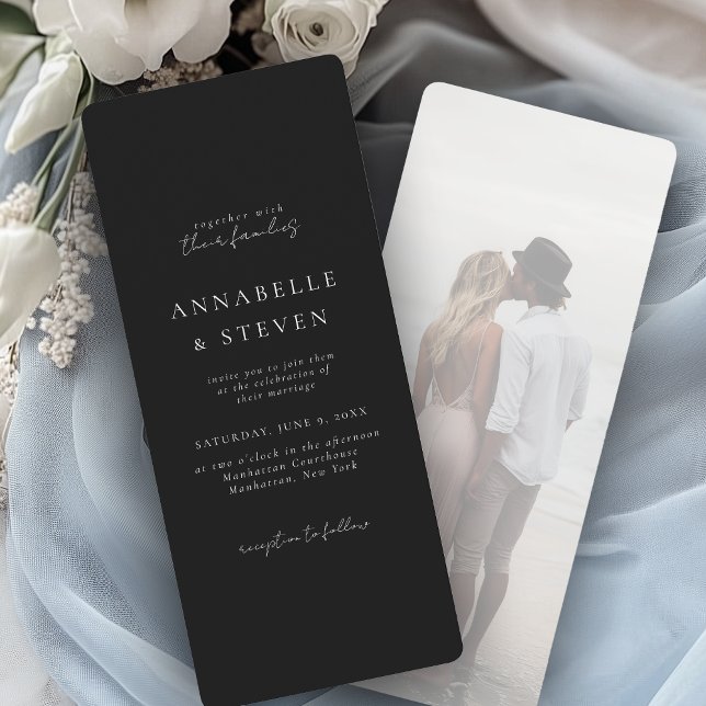 Convites Foto, Moderna, Mínima, Preta e Branca, Casamento (Photo, Modern, Minimal, Black & White, Wedding Invitation)