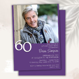 Convites Foto Moderna Mínima Roxo 60º Aniversário