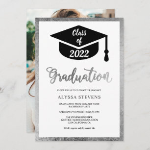 Convites Foto moderna minimalista de formatura prateada