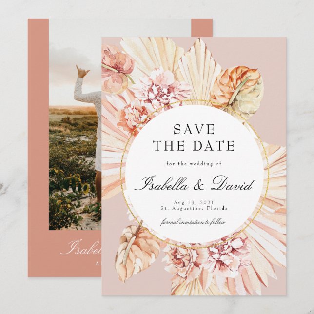 Convites Foto Moderna Pampas Deserto Seco Salve a Data Inv (Frente/Verso)