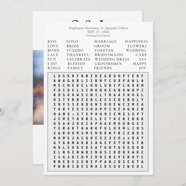 Convites Foto Moderna Pesquisa de Word Salva a Data - GR (Frente/Verso)