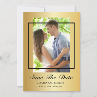 Convites Foto Moderna Preta E Dourada Salvar A Data