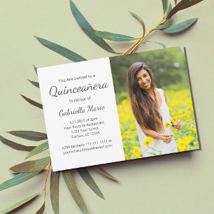 Convites Foto Moderna Quinceañera Elegant Cinza Tipografia