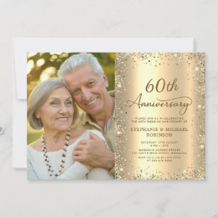 Convites Foto Moderno em Brilho Dourado para Aniversário de