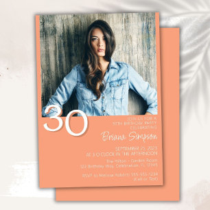 Convites Foto Moderno Minimalista Pêssego Aniversário de 30