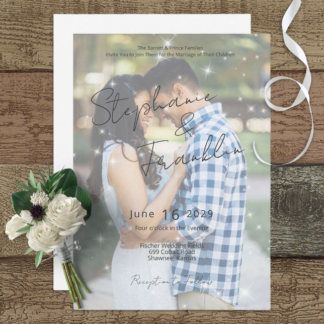 Convites Foto Moderno Vellum Sparkle Invitation (Criador carregado)