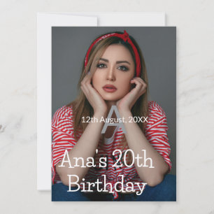 Convites Foto monograma feliz cinza de aniversário branco