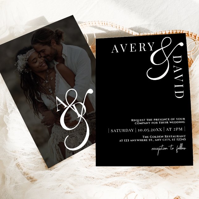 Convites Foto Negra De Casamento Moderno Minimalista (Criador carregado)