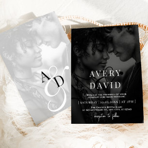 Convites Foto Negra de Casamento Moderno Minimalista Monogr