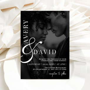 Convites Foto Negra de Casamento Moderno Minimalista Monogr