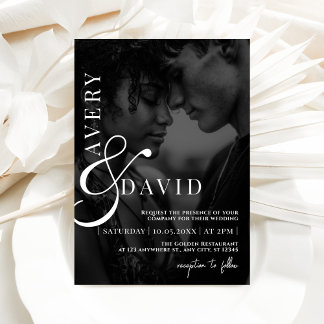 Convites Foto Negra de Casamento Moderno Minimalista Monogr