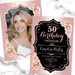 Convites Foto negra Dourada Elegante Foto 50º Aniversário d<br><div class="desc">Elegante convite floral feminino de 50 anos com sua foto no final do cartão. Design de vidro com ouro de rosa de cintilação falsa. Funcionalidades cor-de-rosa pincelado, tipo de letra de script e confetti. Perfeito para uma festa de comemoração de na moda adulto. Personalize com seus próprios detalhes. Pode ser...</div>