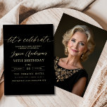 Convites Foto negra minimalista Dourada 50º aniversário<br><div class="desc">Comemore a fazer 50 anos de estilo com um Convite de Aniversário Dourado e Preto de Script Minimalista! Apresentando sotaques negros e dourados, tipografia elegante da escrita, e um design limpo e moderno, este convite dá o tom para uma celebração sofisticada. Perfeito para qualquer lugar, de salões quentes a encontros...</div>
