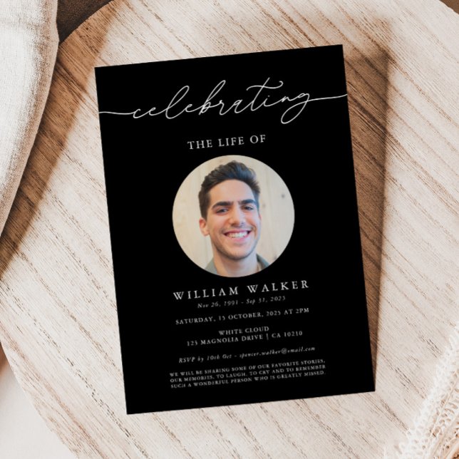 Convites Foto Negra Moderna Celebrando A Vida (Criador carregado)