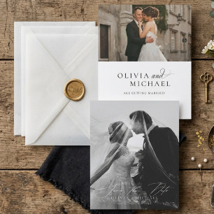 Convites Foto Noiva Véu Caligrafia Preto Branco Casamento