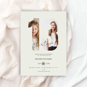 Convites Foto Número Verde Personalizado Aniversário de 13