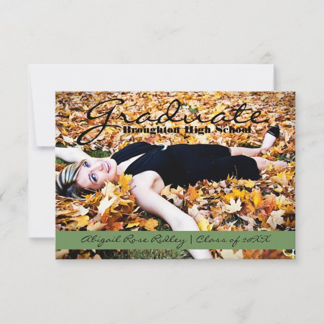 Convites Foto para Graduação | 3x5 Greve Verde (Frente)