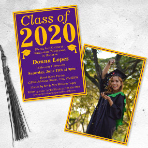 Convites Foto para Graduação da Classe Dourada Roxa de 2023