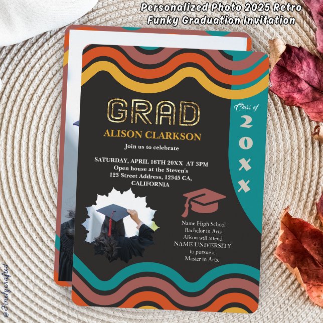 Convites Foto Personalizada 2025 Graduação Retro Funky (Criador carregado)
