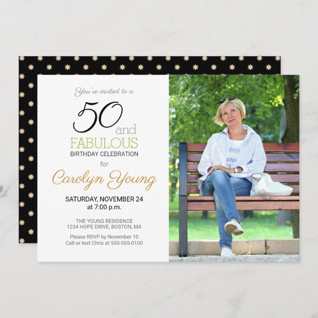 Convites Foto personalizada 50ª Festa de aniversário 50 e f (Frente/Verso)