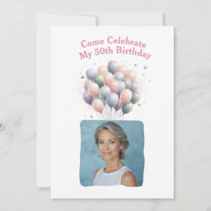 Convites Foto personalizada 50º balões de aniversário