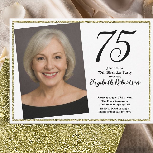 Convites Foto personalizada 75º branco e Dourada (Criador carregado)