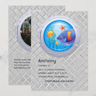 Convites Foto personalizada Aniversário do Porthole Náutico