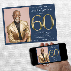 Convites Foto personalizada azul do Marinho Dourado Surpres