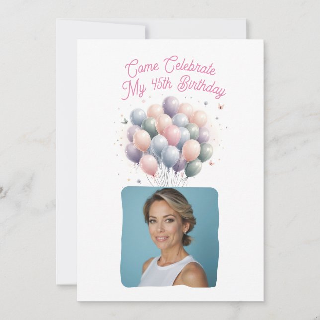 Convites Foto personalizada Balões de aniversário de 45 ano (Frente)