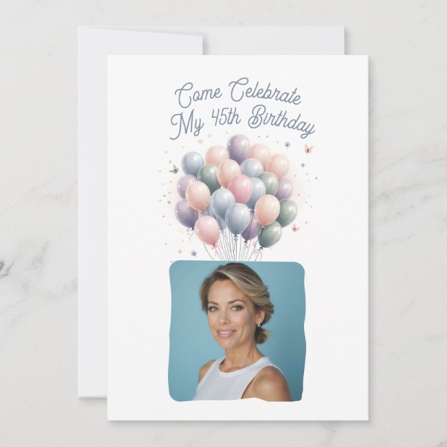 Convites Foto personalizada Balões de aniversário de 45 ano (Frente)