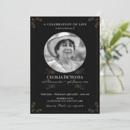 Convites Foto Personalizada Clássica Funeral Dourada Preta