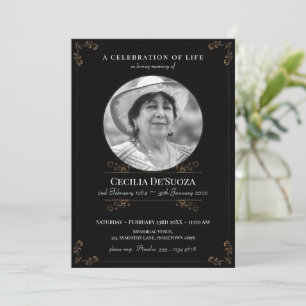 Convites Foto Personalizada Clássica Funeral Dourada Preta