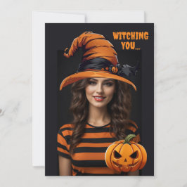 Convites Foto personalizada com um chapéu de bruxa do Hallo