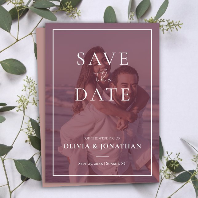Convites Foto personalizada Cor-de-rosa empoeirado Guardar  (custom Photo Modern Dusty Pink Save the Date Invitation)