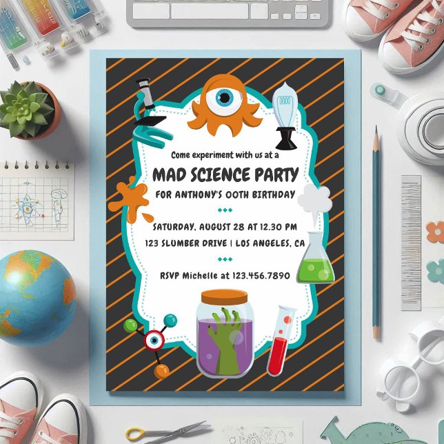Convites Foto personalizada da Festa de aniversário de ciên (Personalised Mad Science Birthday Party Photo Invitation)