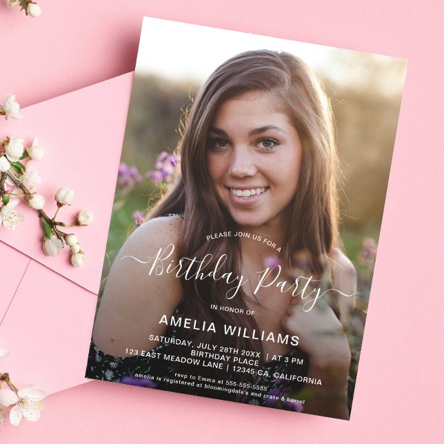 Convites Foto personalizada de aniversário a qualquer idade (Photo Birthday Party Invitation)