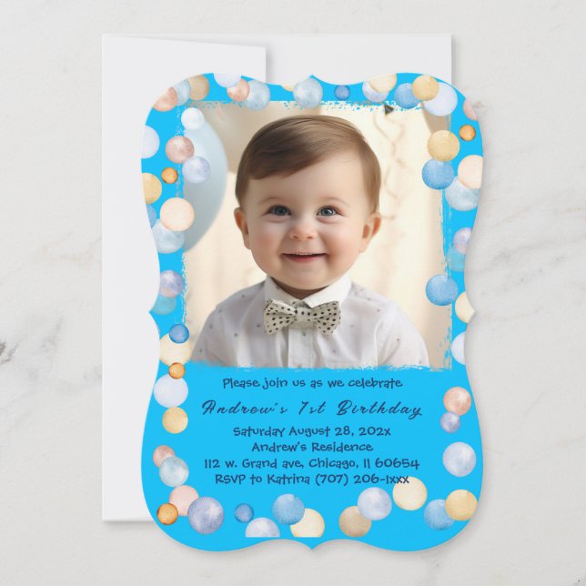 Convites Foto Personalizada de Aniversário de 1 Ano Menino (Frente)