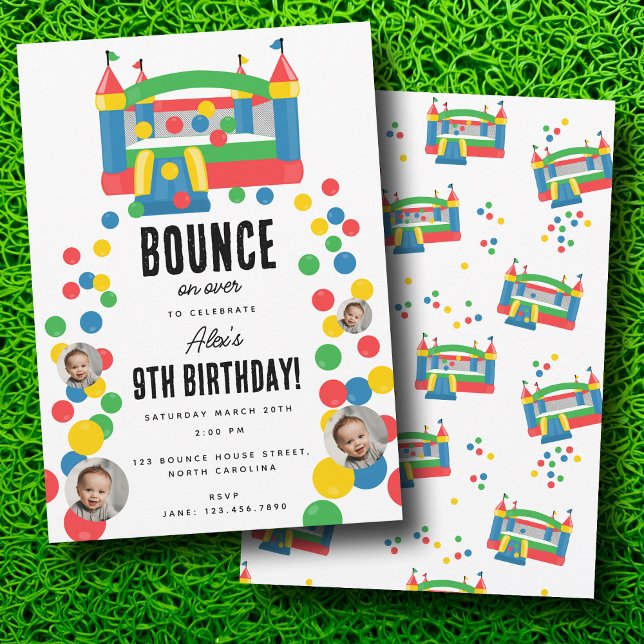 Convites Foto personalizada de Aniversário do Castelo de Sa (Bounce House Jumping Castle Birthday Custom Photo Invitation)