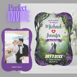 Convites Foto personalizada de casamento da floresta roxa S