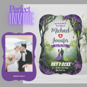 Convites Foto personalizada de casamento da floresta roxa S